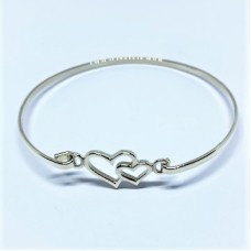Dainty Double Heart Sterling Silver Bangle